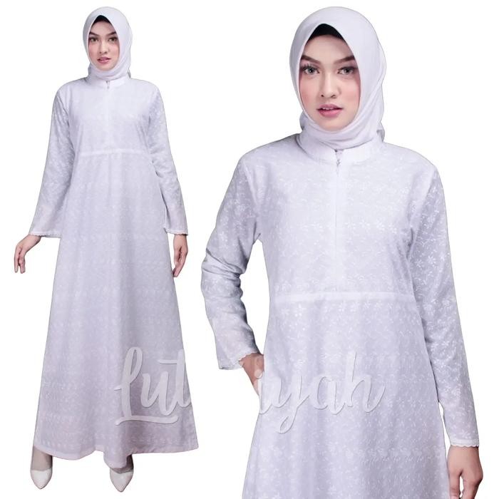 GAMIS PUTIH JUMBO / GAMIS UKURAN 5L 6L 7L /GAMIS KATUN JEPANG BERMOTIF BORDIR Katun Polos Hitam