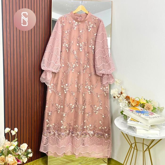 Myshawl Virani Dress Dayana Gamis Jumbo Brukat Motif Muslim Kasual Kondangan Wisuda Kekinian Big