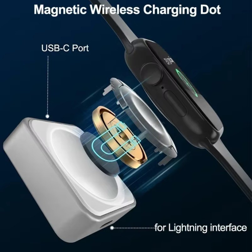 Tiny Magnetic Watch Wireless Charger For Apple Watch series 9 8 7 6 5 SE Type C For iPhone convert