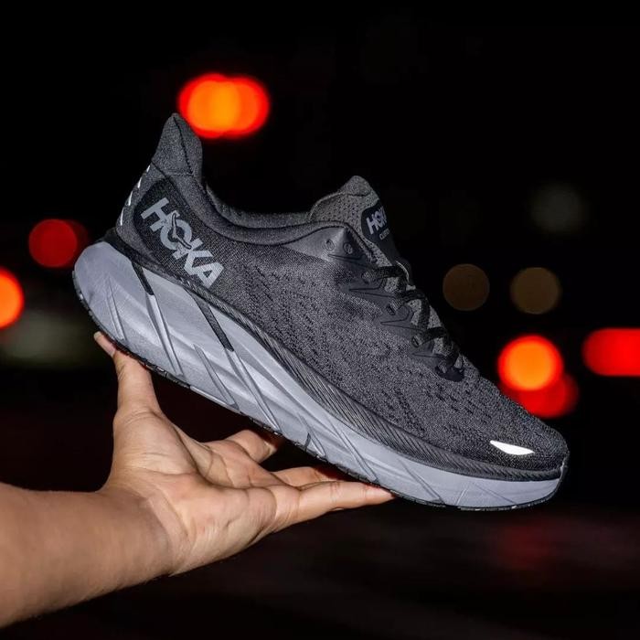 SEPATU HOKA ONE CLIFTON 8 BLACK GREY UNISEX PREMIUM ORIGINAL
