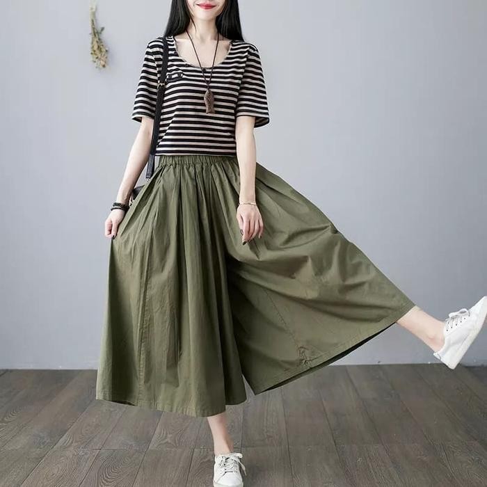 Celana Wanita Kekinian MIAs Bahan kain Linen bawahan Celana Oversize Wanita Celana Kulot casual