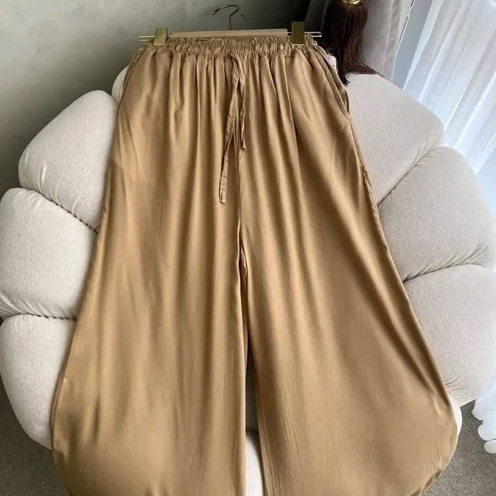 Celana Kulot Rayon Polos Jumbo Wanita dengan Tali Serut - Bahan Rayon Dingin