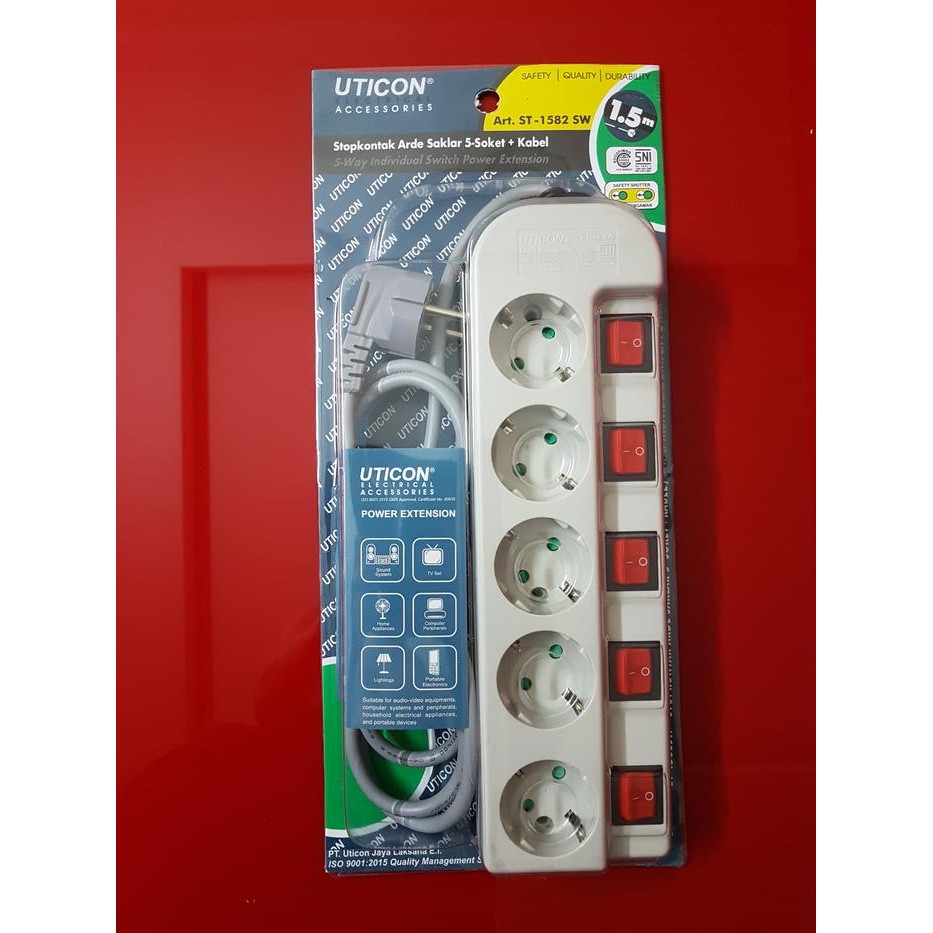 HRG DISKON Stopkontak 5 Lubang + Kabel + Saklar Individual Uticon ST 1582 SW