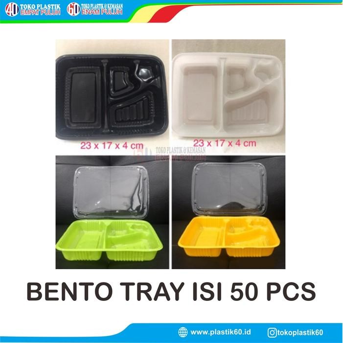Bento Lunch Box Mika Nasi Tray 4 sekat plastik tutup kotak makan hitam