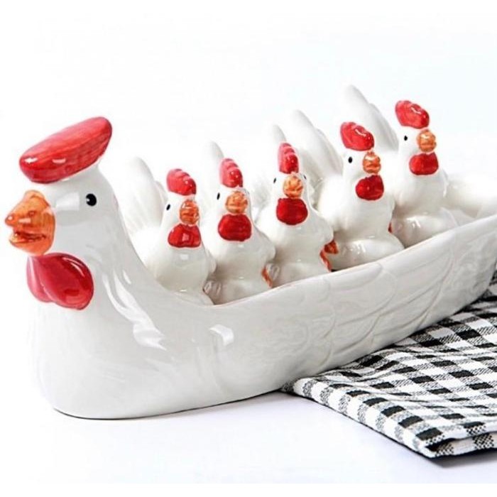 piring motif ayam set bahan keramik