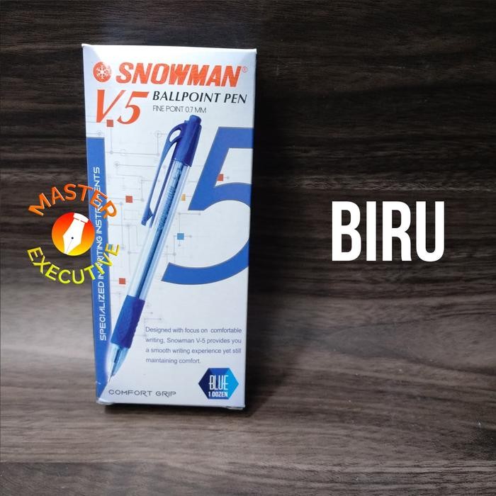 

Snowman V5 Blue / Biru Ballpoint 0.7 mm / Bolpen Cetak Cetek Cetekan