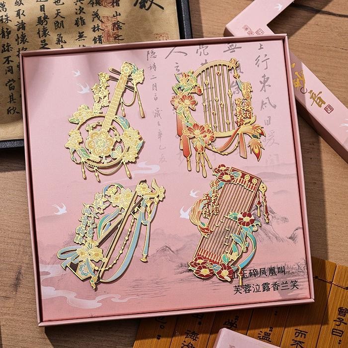 

SPECIALVORYU Bookmark Penanda Pembatas Buku Logam gaya Cina Klasik musik bunga