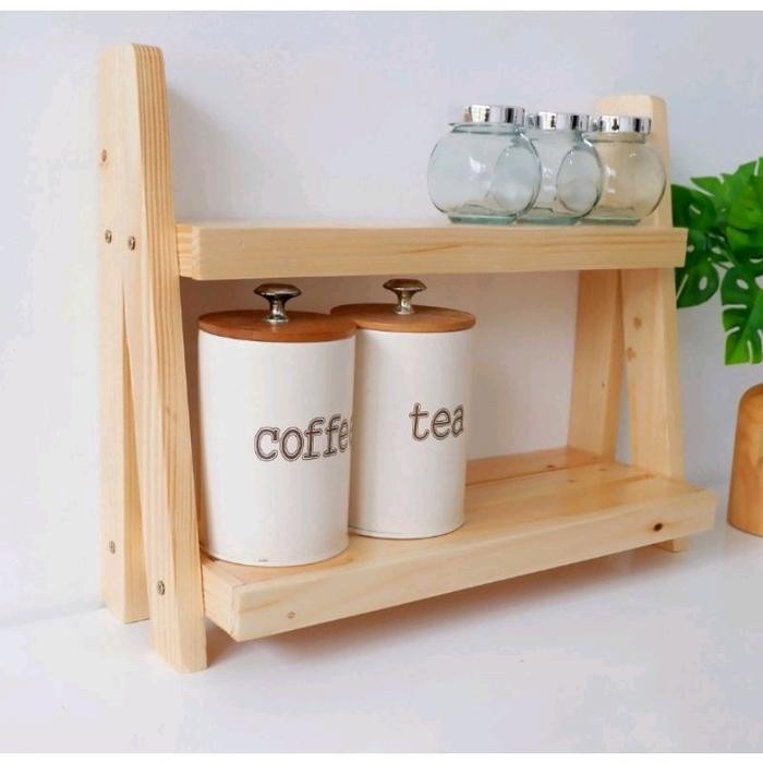 Rak Bumbu Dapur Kayu Serbaguna Model Terbaru untuk Menyimpan Bumbu & Peralatan Dapur