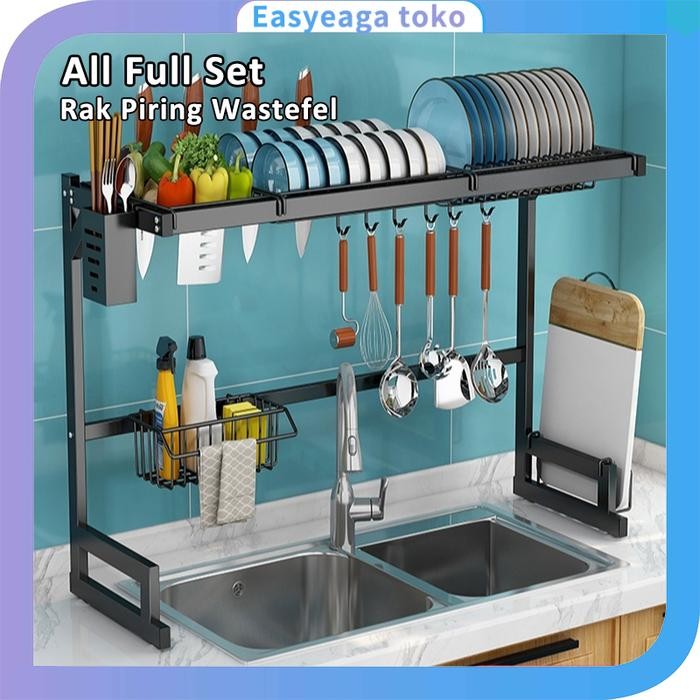 Rak Piring Wastafel Stainless Rak Wastafel Cuci Piring Rak Dapur Rak Bumbu Rak 65/75/85/95/105/125