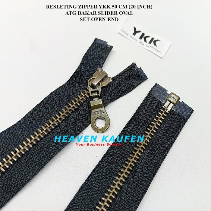 

Resleting Zipper YKK 50 cm Atau 20 inch ATG Bakar Set Open - End Buka - Lepas Type Gigi Besi Slider