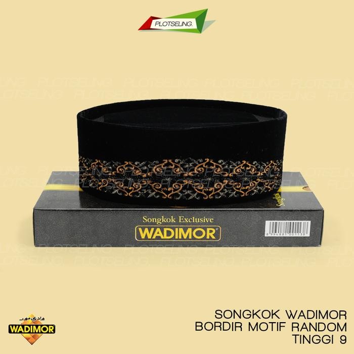 Peci Kopiah Songkok Hitam WADIMOR BORDIR ORIGINAL Motif Kembang Batik Nusantara Beludru Pigeon Korea