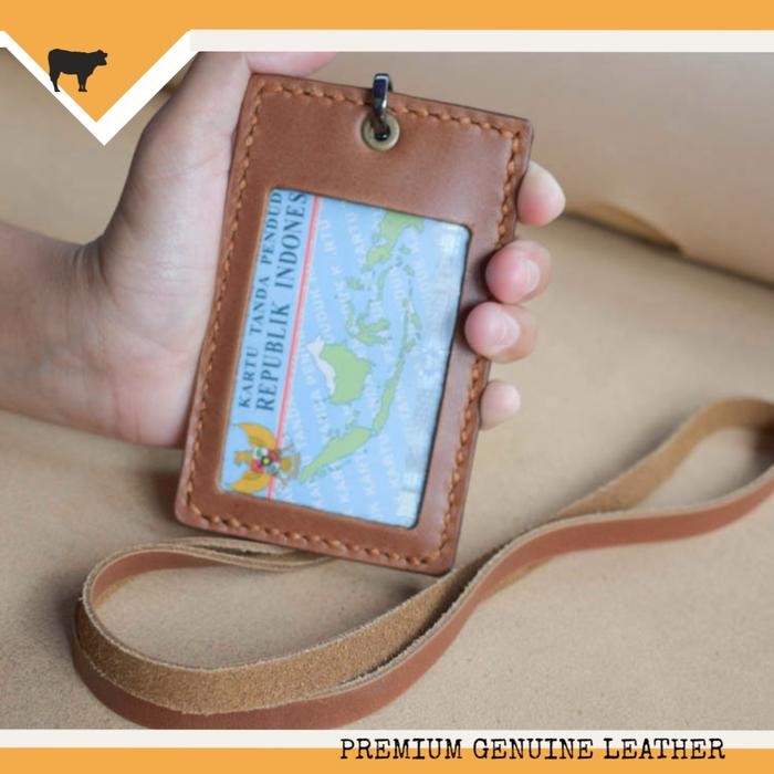 

GANTUNGAN NAME TAG ID CARD PEGAWAI KULIT ASLI HANDMADE WARNA BROWN TAN