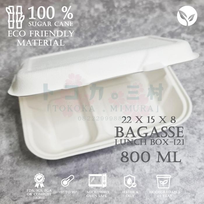 BAGASSE Lunch Box Persegi Kemasan Makan - Eco Friendly Food Packaging