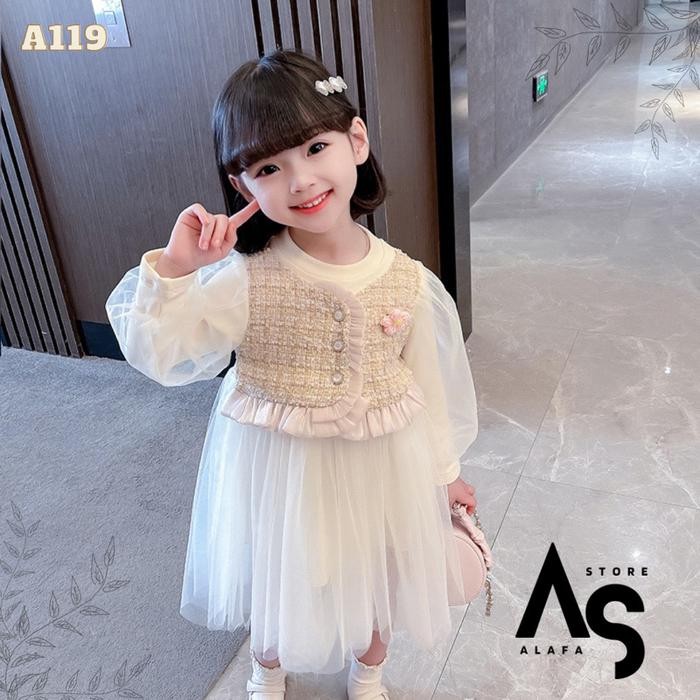 Alafastore A119 Dress Anak Perempuan Import Warna Pink & Putih Size 1-4 Tahun Gaun Tutu Cantik