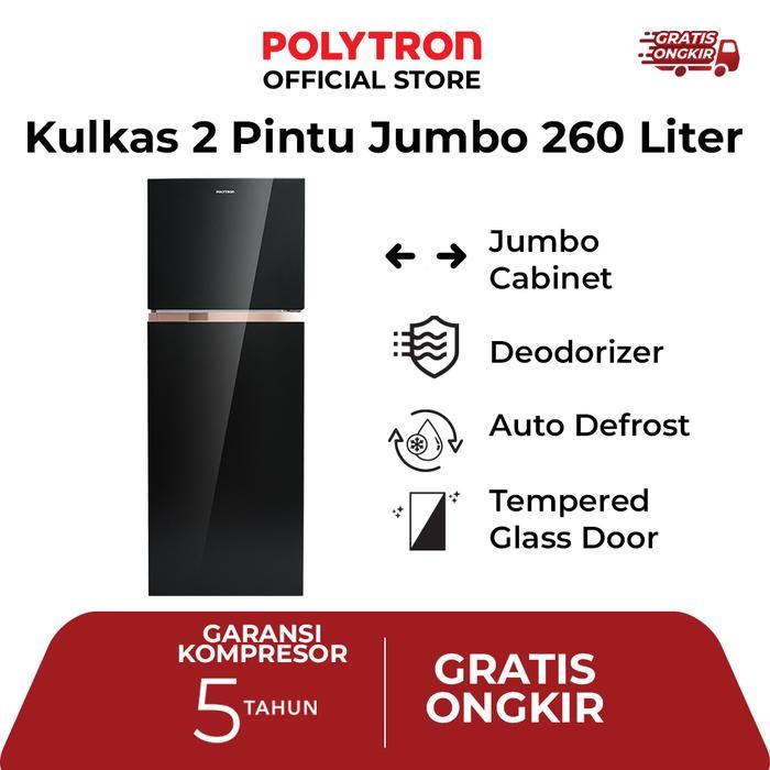 1MZQ Polytron Kulkas 2 Pintu Belleza Jumbo 260 Liter Prw 29Mnx