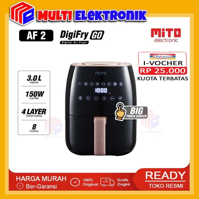 1MZQ Mito Air Fryer Go Af2 - Digital Air Fryer Mito Af2 - Air Fryer Mito Af 2 - Low Watt