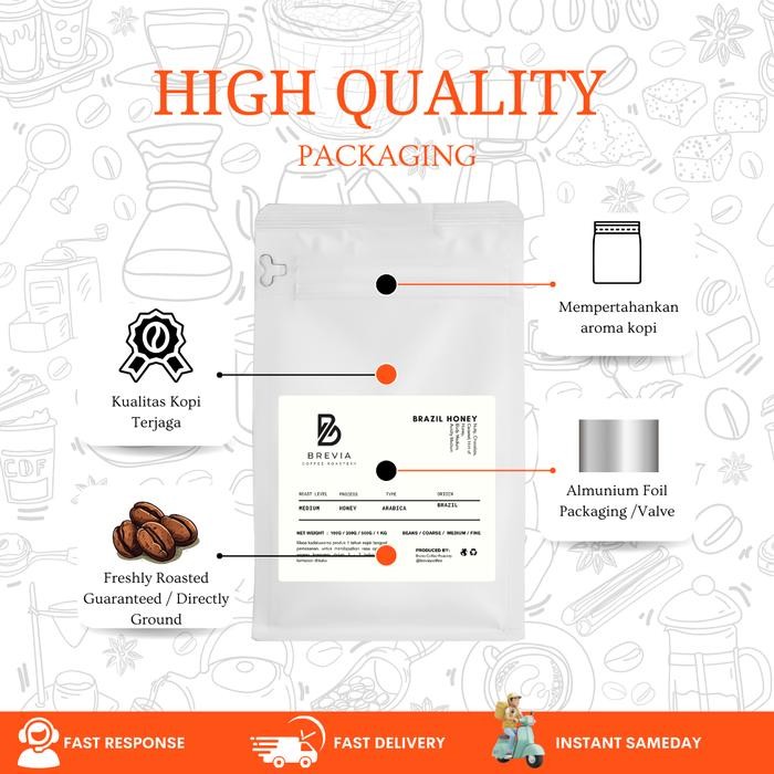 

Ready- Brevia Kopi Arabika Brazil Honey 250 Gram Coffee Beans Arabica Single Origin Espresso Asli