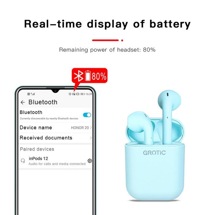 Grotic Headset Bluetooth Ins 12 Tws Macaron Earphone Wireless