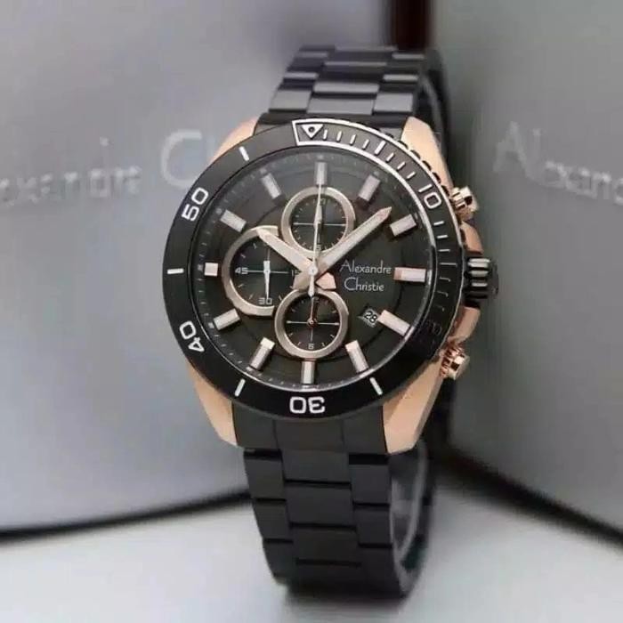 Alexandre Christie Pria Ac 6543 Black Rosegold Stainless Steel/Garansi