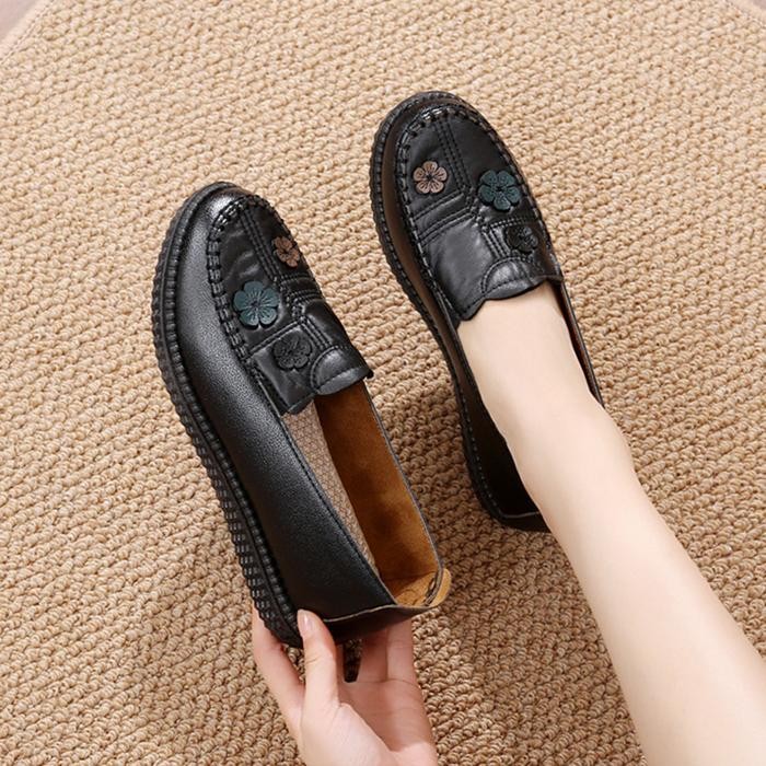 Qingshui Sepatu Wanita Kerja Kantor Qingshui Kulit Tinggi Slip-On Fashion Loafers Karet Kasual Shoes