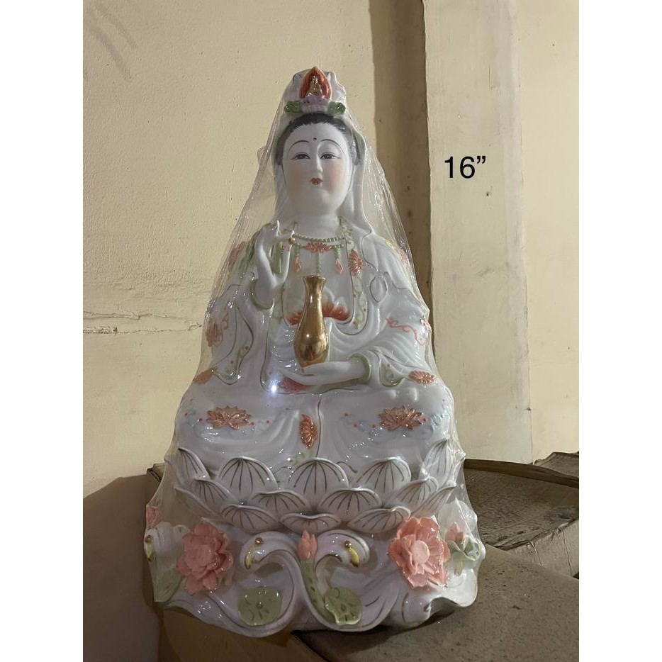 Patung dewi kwan im guan yin cream 16 in keramik