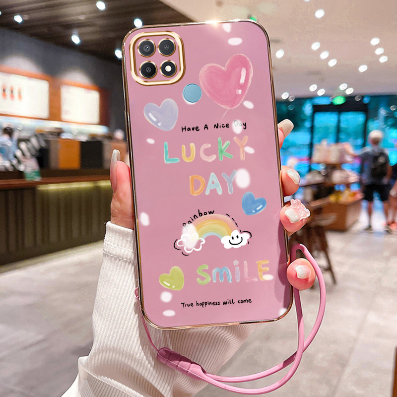 Casing Hp Untuk OPPO A15 A15s A35 Case Kartun Pelangi lucu Kasing Kesing tali berlapis pelindung Ces