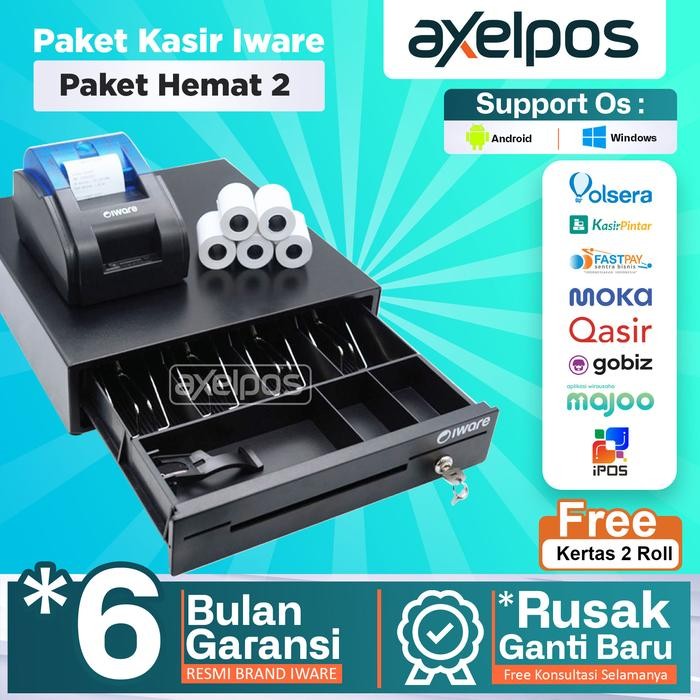 

DKF9 Paket Kasir Android,Printer Bluetooth,Cash Drawer,Free Ketas 5Roll