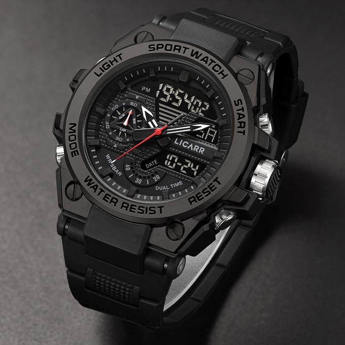 Licarr Jam Tangan Pria Fashion Analog Digital Olahraga Kuarsa Anti Air Santai Tanggal Alarm Jam
