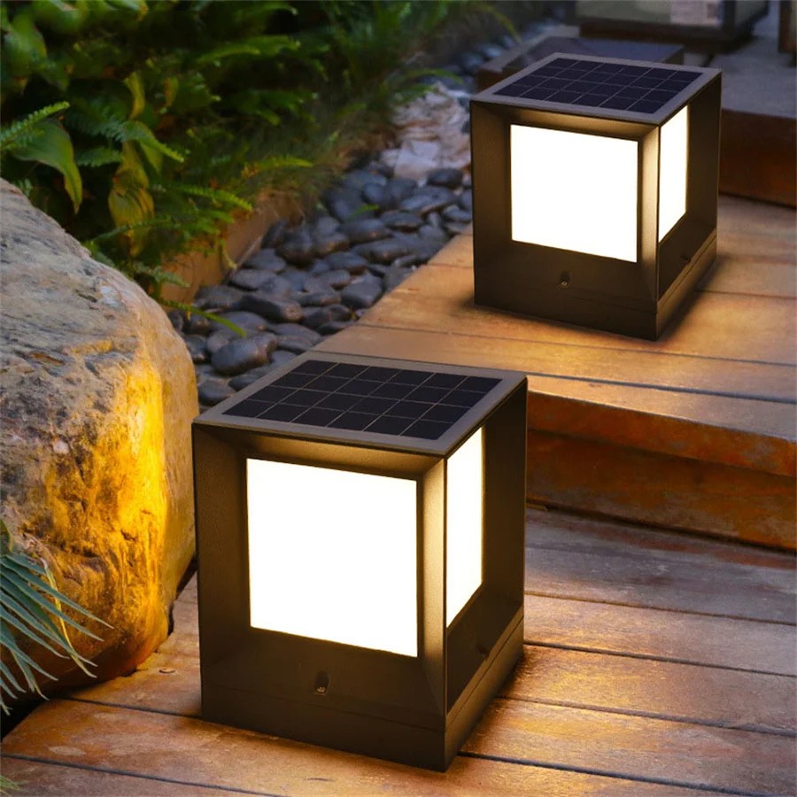 Thrisdar E27 Aluminum Solar Exterior Post Light Outdoor Solar Pole Lantern Pillar Light with PC Shad