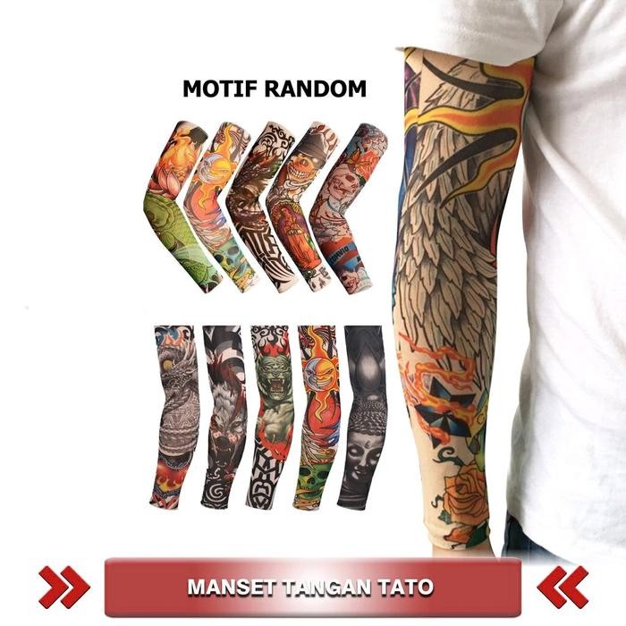12 Pasang Manset Tangan / Deker Tangan Panjang Pria Keren Tato Tatto Hand