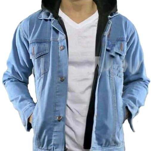Jaket Jeans Denim Casual Pria - Aril Bioblitz kombinasi Hoodie Hitam