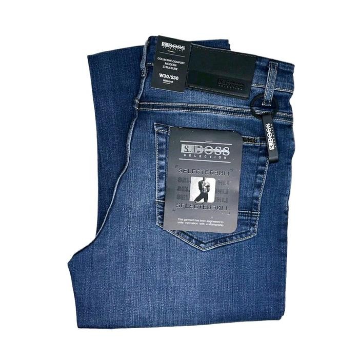 Celana Pria Jeans ORI SELECTION BOSS Standard Stretch Blue Whisker #JeansBerkualitasTinggi