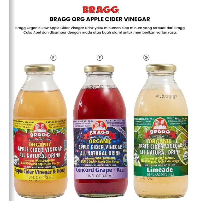 

8SXE Bragg Apple Cider Vinegar Drink ( Honey/Grape Acai/Limeade)