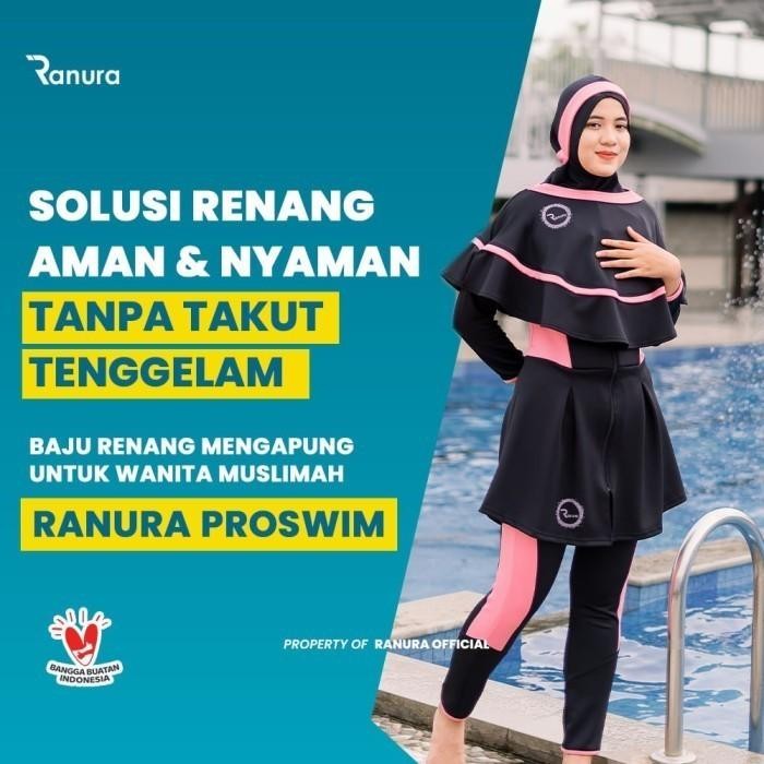 Baju Renang Pelampung Wanita Muslimah Ranura Proswim Black Pink