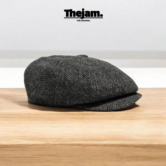 Thejam the original Newsboy cap wool herringbone dark grey Vintage