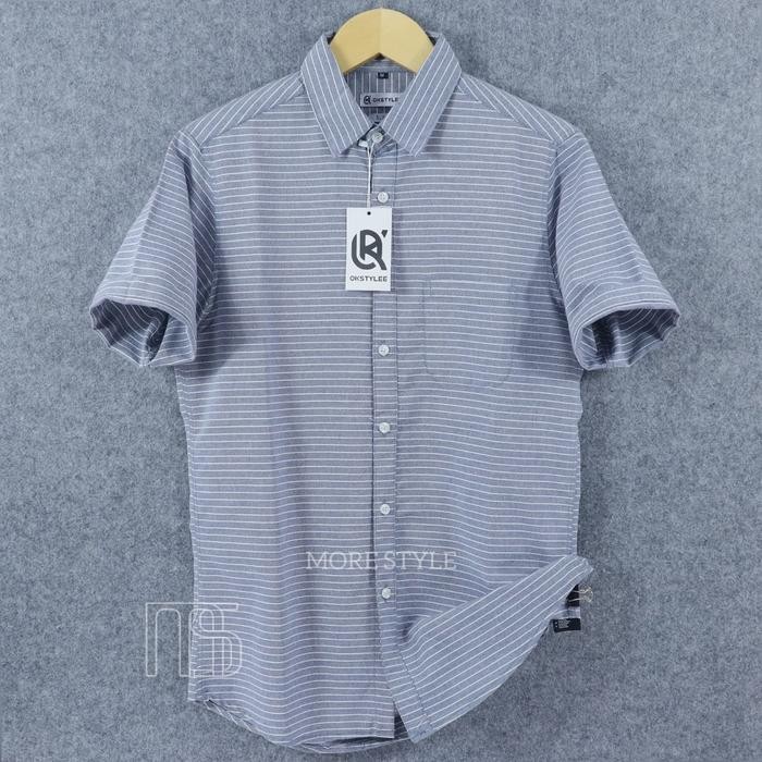 Kemeja Salur Pria Lengan Pendek Kemeja Garis-garis Pria Terbaru Katun Oxford Premium *