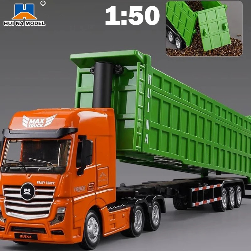 1:50 Alloy Diecast Large Truck Model Trailer Simulation Container Pull Back Engineering Transport Ve