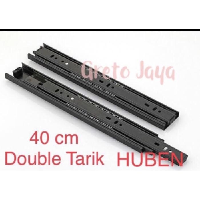 PREMIUM ( 40cm ) Rel Laci Double Dobel Doubel 2x Tarik Track Full Ekstension Hitam 40 cm Extension