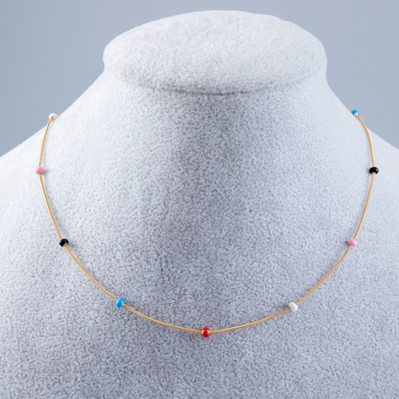 Enamel Beads Chain Necklace Bohemian Stainless Steel Necklaces for Women Boho Chokers Necklace
