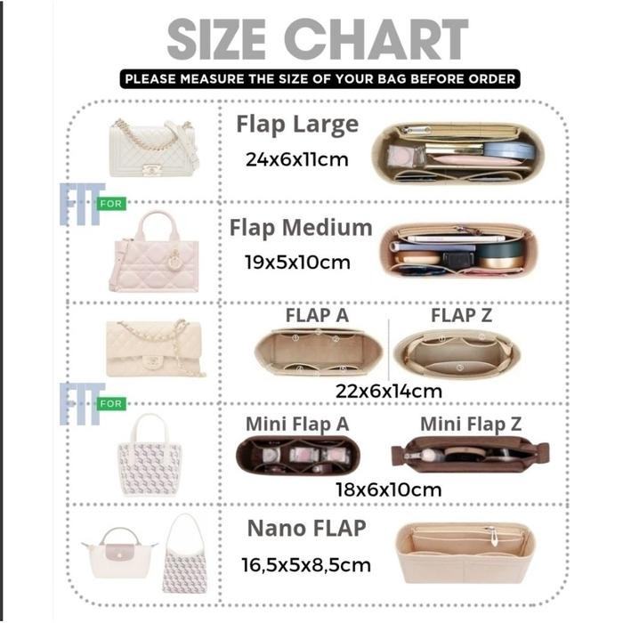 PREMIUM Flap Bag Micro Organizer with Side Zipper/ Dual in Bag insert bag in bag