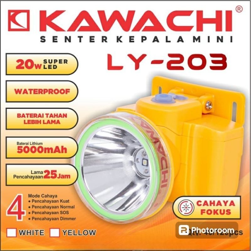Senter Kepala Kawachi 20 Watt LY 203A Waterproff Baterai Lithium 5000 mAh