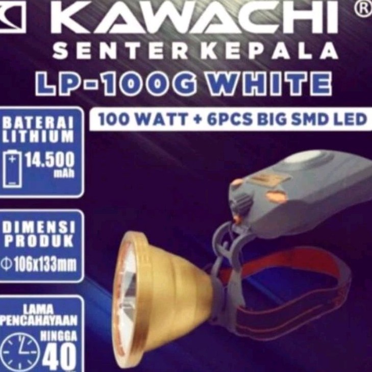 Senter Kepala Kawachi 100 Watt LP-100G Plus 6 Big SMD Led Ori Super Terang