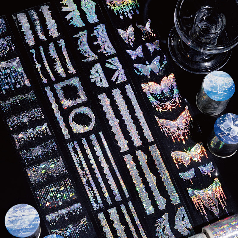 

2Style 2Rolls/bag Dreamy Light Language Series Laser Silver Tape Handbook Art Tape DIY