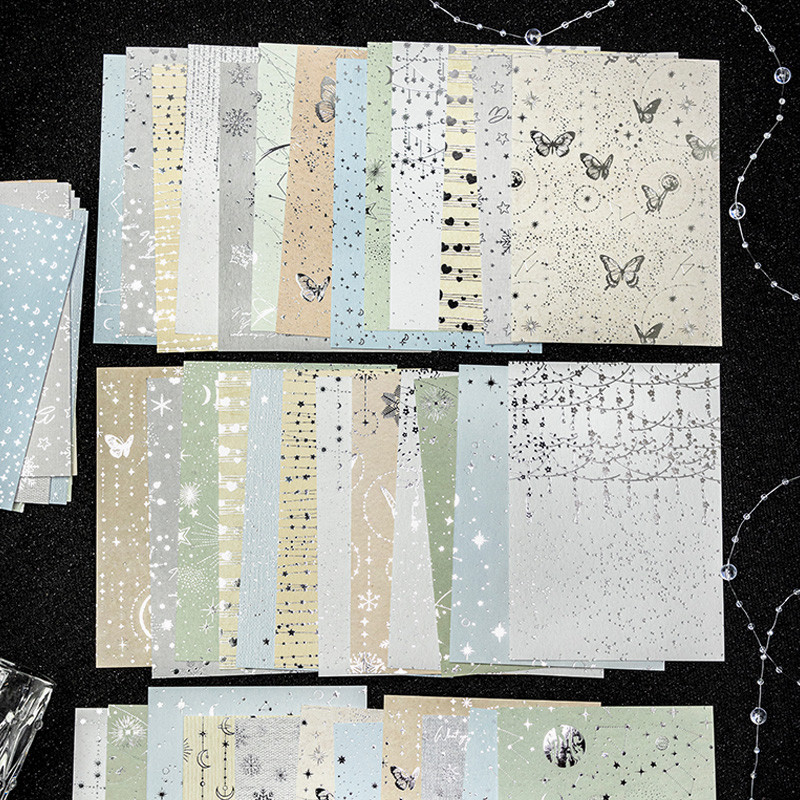 

2Style 30Pcs/bag Stamping Silver Background Material Stickers Scrapbook Stickers DIY