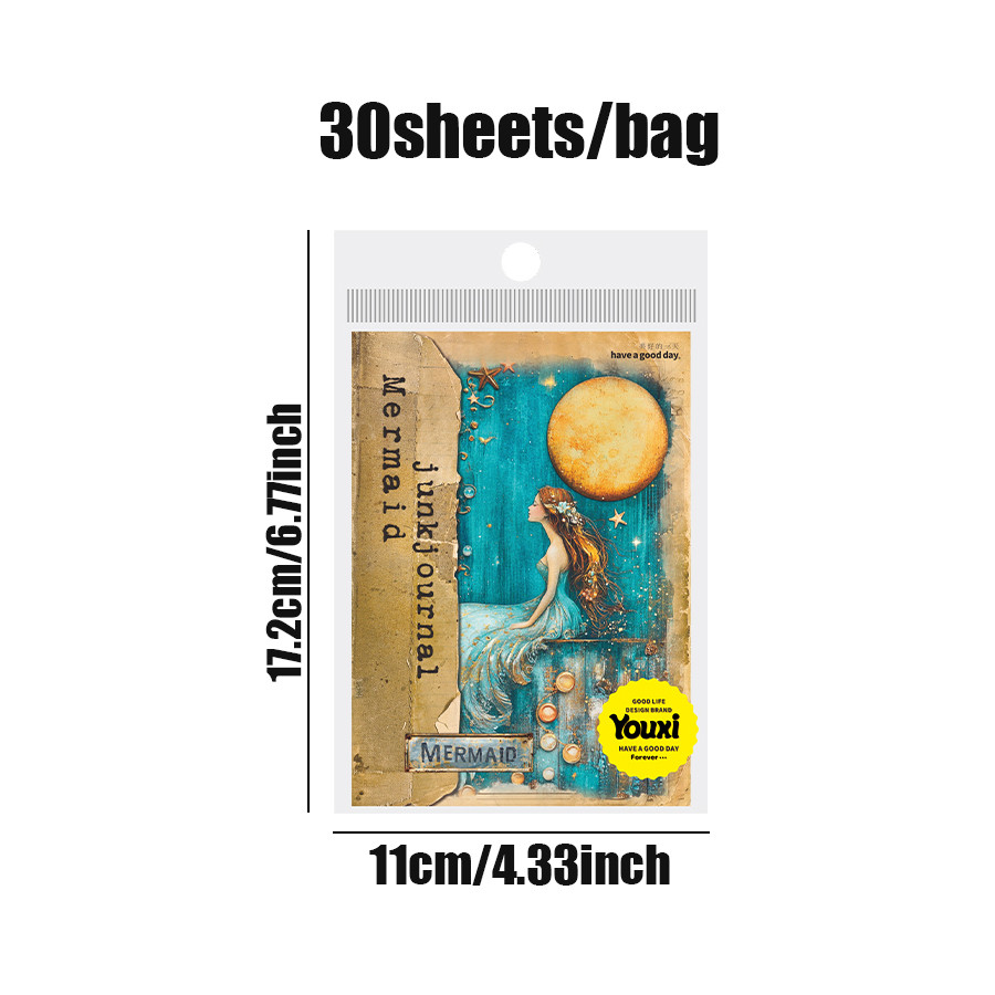 

90pcs Mermaid Diary Series Vintage Material Paper Handbook Collage DIY Scrapbook Photo