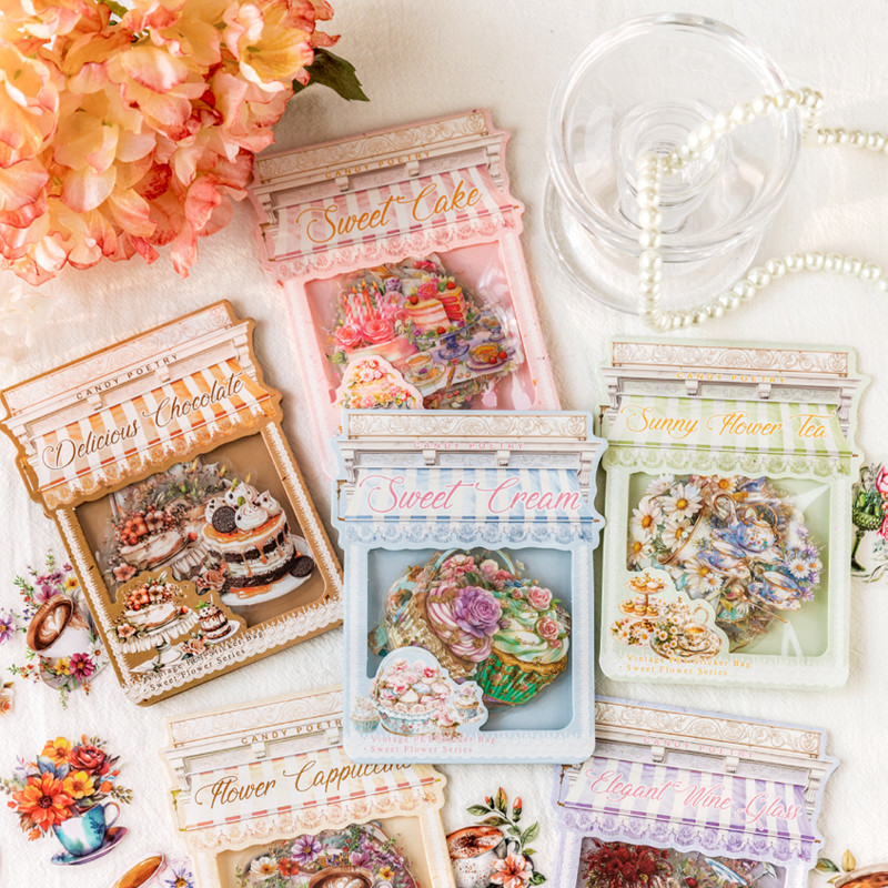 

120Pcs/bag flower things theme PET white ink sticker pack handbook stickers stationery