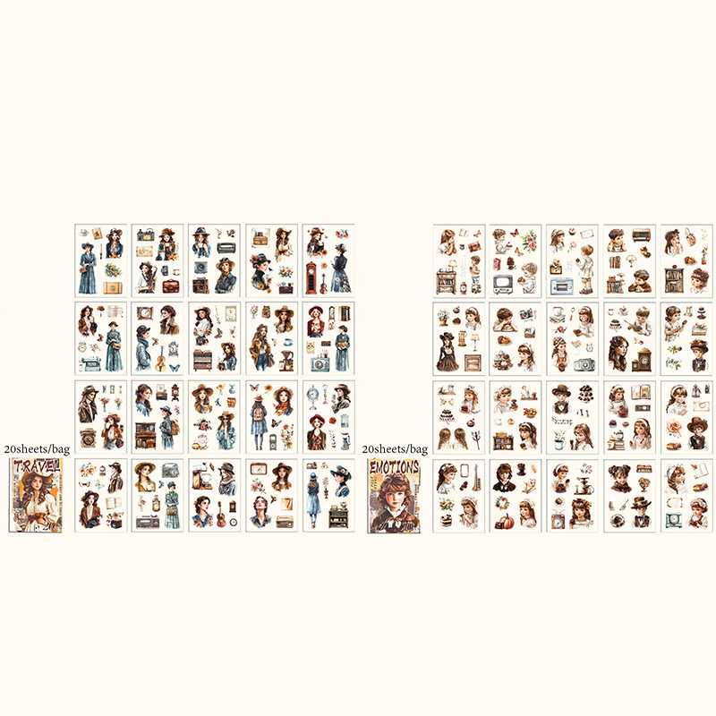 

20Pcs/bag Trace back the flow of years series sticker book European and American