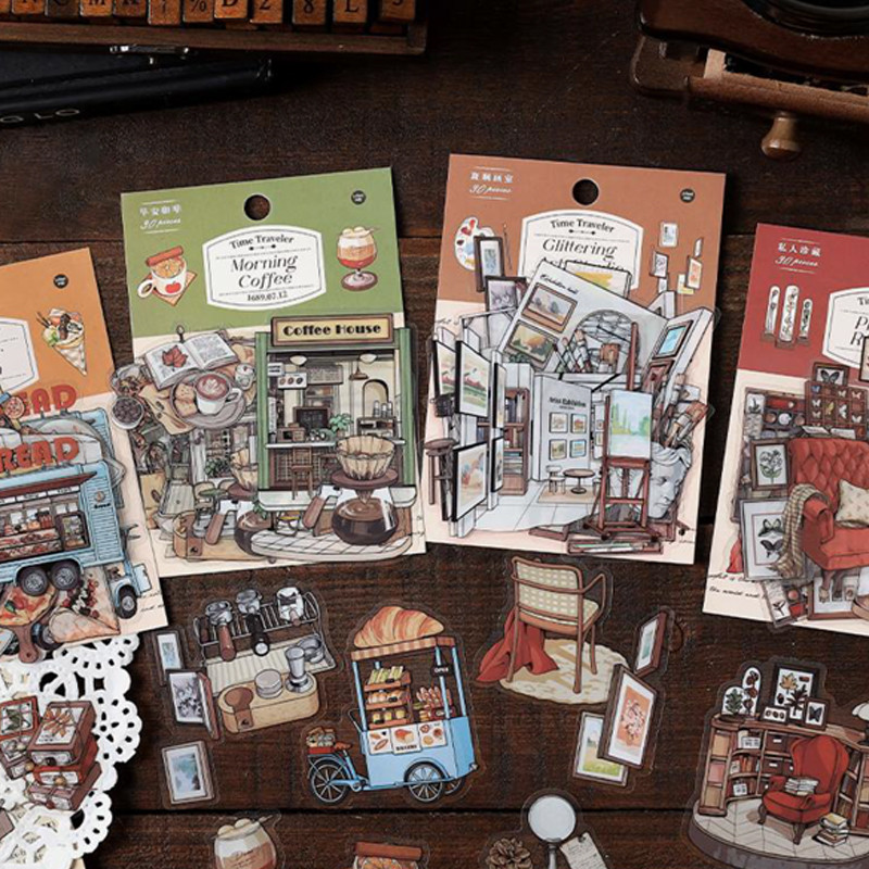 

60Pcs/bag Time Walker Series PET Sticker Pack Kawaii Stationery Stickers DIY Handbook