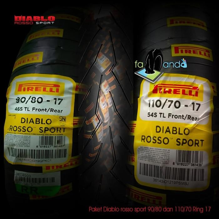 Paket ban Pirelli Diablo rosso sport 90/80R17 & 110/70 - 17, Ninja RR, dll