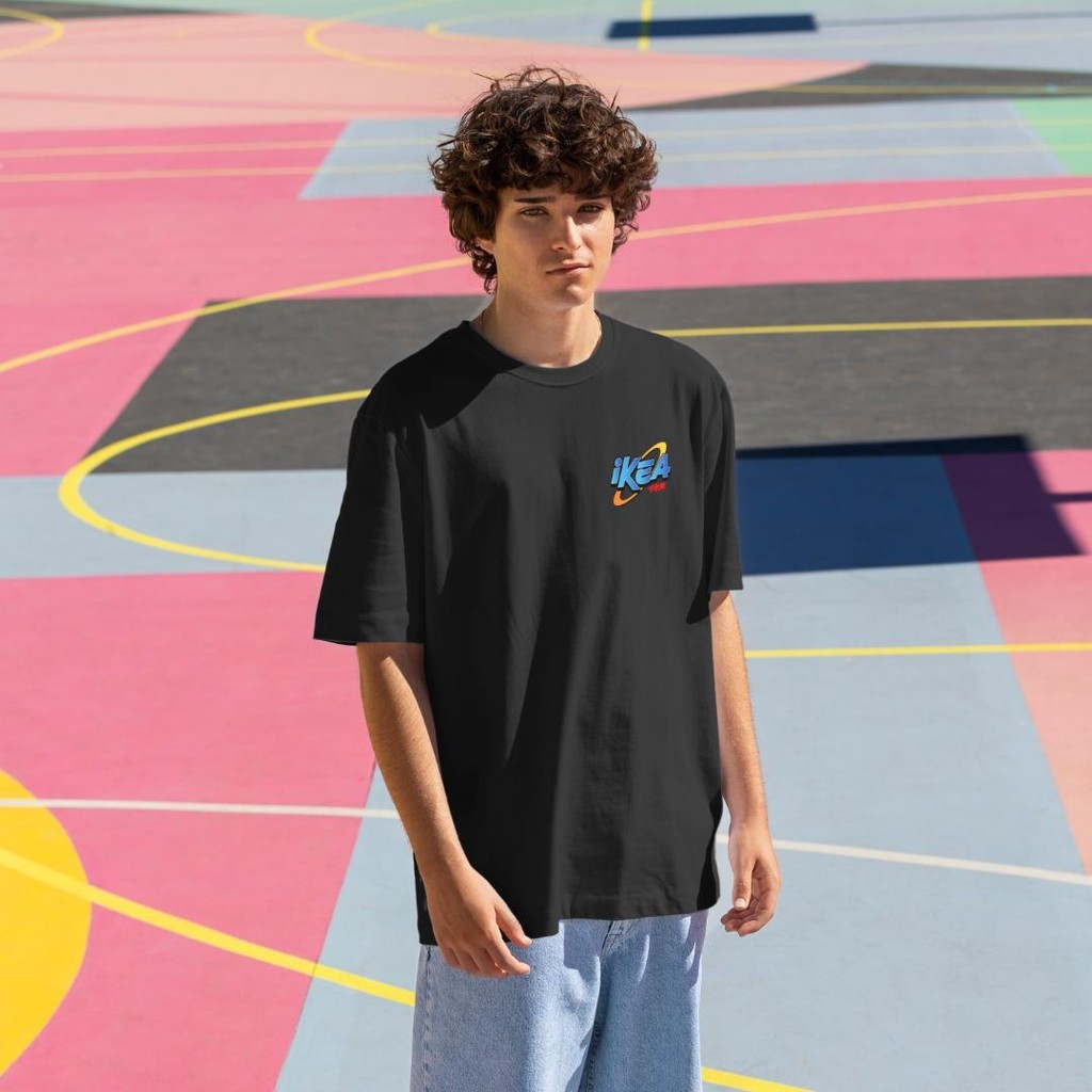 JELLY JOY Kaos Pria IKEA Planet Regular Fit Cotton Combed 24s Korean Style Streetwear - Hitam